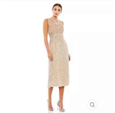 NWT Mac Duggal Sleeveless High Neck Beaded Midi Sheath Dress 16 Nude 10509 • $175