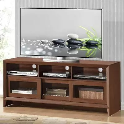 TECHNI MOBILI TV Stand (56  X 24  X 17 ) W/ Storage Door Composite Hickory Brown • $155.71