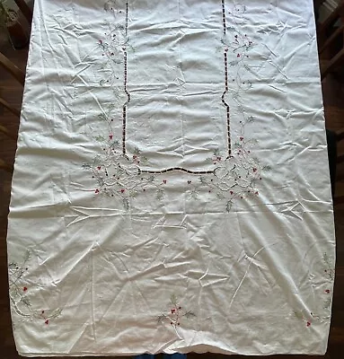 Vintage Lenox Christmas Tablecloth Holiday Embroidered Ecru 57 X96  Rectangle • $20