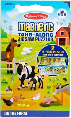 Melissa & Doug Take-Along Magnetic Jigsaw Puzzles Travel Toy On The Farm (2 15-P • $8.99