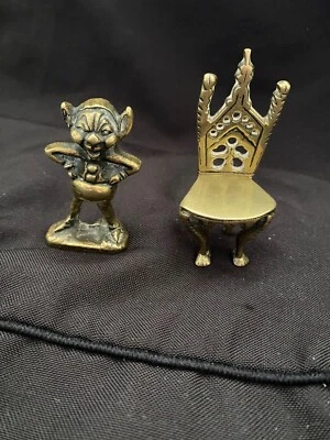 £4.99 • Buy Solid Brass Pixie Lucky Cornish  7 Cms Tall And Brass Chair 