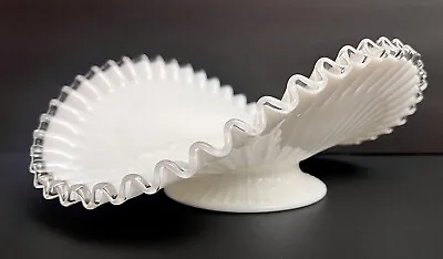 Vintage Fenton White Milk Glass Silver Crest Banana Boat Fruit Bowl Centerpiece • $14