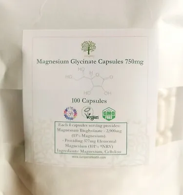Magnesium Glycinate Capsules 750MG  Chelated Elemental Magnesium • £13.29