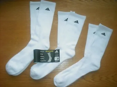 Mens NWT Adidas Crew Socks 3prs BIG & TALL White Cushioned SOFT Sz:XL (12-15) • $13.95