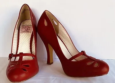 PIN UP COUTURE Red Rockabilly Mary Jane Kitten Heel Shoes Womens Size 8 VGC • £49.59