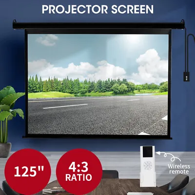 $179.99 • Buy 125  Projector Screen Electric Motorised Projection 3D Home Cinema 4:3 Black