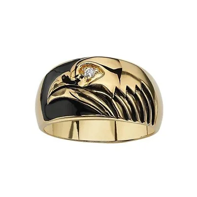 18k Gold Ep Mens Eagle Diamond Simulated Dress Ring Size 7-10 • $27.99