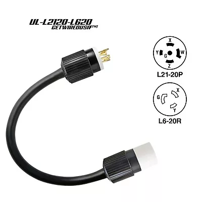 L21-20P To L6-20R Plug 3 Phase To 1 Phase 20 Amp 208 Volt Adapter  10/3 SOOW AWG • $69.95