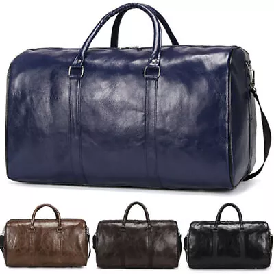 Men Leather Duffle Weekend Bag Women Large Travel Gym Luggage Handbag Holdall ~ • £21.79