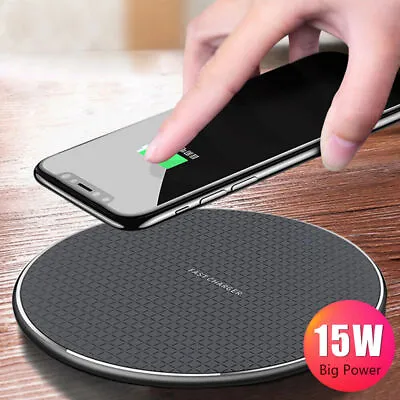 QI Wireless Charger 15W Fast Charging Pad Charge Dock For Apple IPhone Samsung • £7.19