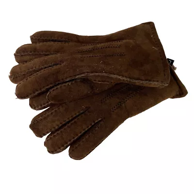 UGG OZWEAR CONNECTION Brown Genuine Suede Sheepskin Lined Gloves L C45 • £12.50