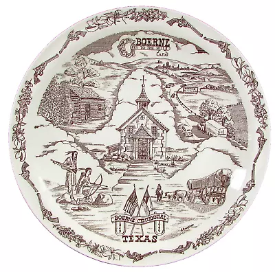 BOERNE TX 1849-1949 Centennial Plate ☆ Key To The Hills ☆ 10.5  VERNON KILNS Brn • $37.98