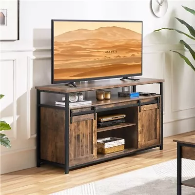 Farmhouse TV Stand Entertainment Center W/Sliding Barn Doors For 55/65 Inch TVs • $179.99