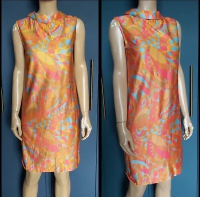 60s/70s Vintage Orange Psychedelic Print Mod Shift Dress  • £22