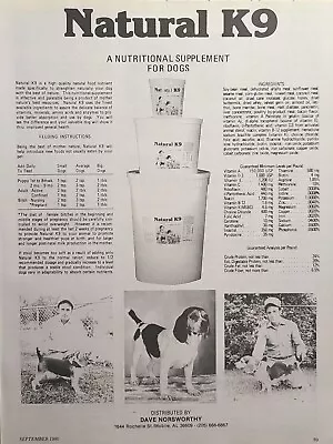 Natural K9 Nutritional Supplement For Dogs Mobile Alabama Vintage Print Ad 1980 • $14.77