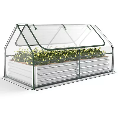 6 X 3 X 3FT Galvanized Raised Garden Bed Outdoor Planter Box Kit W/Greenhouse • £59.95