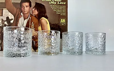 Vintage Mid Century Bark Ice Glass Textured Old Fashioned Whiskey Glasses (x4) • $36