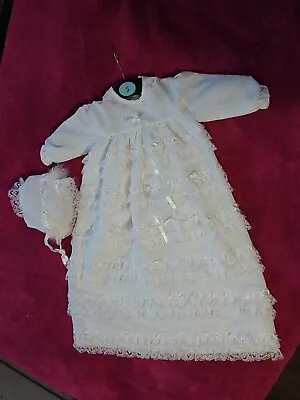 £7.50 • Buy Baby Girl Christening Gown And Fur Trim Bonnet 6-12 Months
