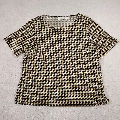 Vtg Worthington Shirt Women's 2X Plus Glitter Short Sleeve Houndstooth USA Made • $16.97