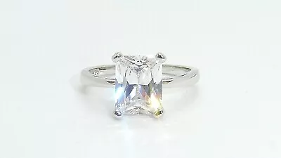 Ring Sterling Solid 925 Silver 2.5 Carat  Emerald Cut Ladies Solitaire K To U • £19.95
