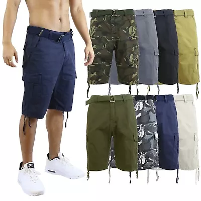 Mens Cargo Shorts Cotton Zip Button Belted Distressed Pockets Slim Fit Lounge • $19.97