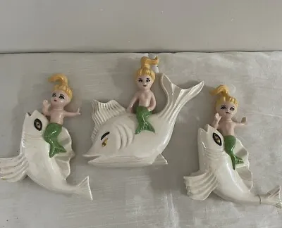 Arnels Vintage Mermaids Fish Set Wall Hanging Decor Art MCM Mod Ceramic Rare  • $150