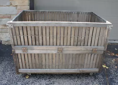 LARGE Vintage Industrial Seafood Food Rolling Dock Cart Wood Lath/slats • $55