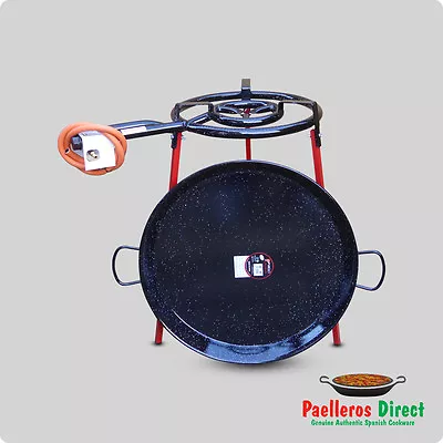 60cm Spanish Enamelled Steel Paella Pan & 40cm Gas Burner Kit / Set - Square Leg • £104.99