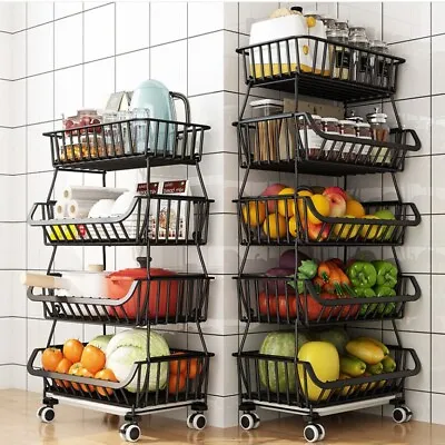 3/4/5 Tier Vegetable Fruit Trolley Cart Kitchen Rack Storage Basket Holder Shelf • £14.95