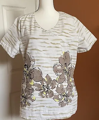 BABY PHAT SCRUB TOP OFF WHITE - LARGE BROWN & YELLOW  FLOWERS Elastic Back SZ XL • $12