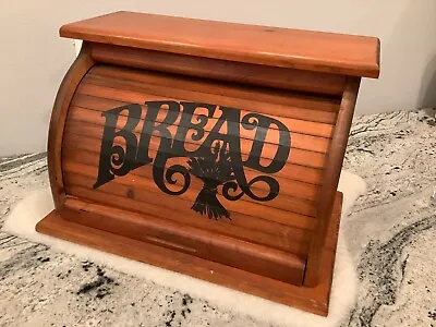 VINTAGE LARGE WOODEN ROLL TOP BREAD BOX Large Country Rustic Farm • $33