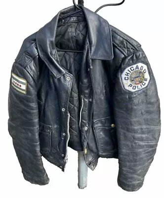 Vintage Leather Bomber Jacket Chicago Police Black Punk Motorcycle~VCB Uniform • $350