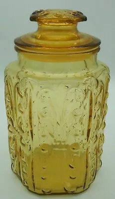 Amber Imperial Glass Apothecary Jar Canister Atterbury Scroll Pattern VTG 1970's • $19