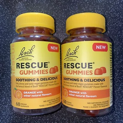 2 X New BACH RESCUE GUMMY SOOTHING AND DELICIOUS 60 GUMMIES ORANGE BBD  2026 • £18.99