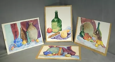 4 Vintage Watercolor Painting Still Life Mid Century Modern 1960s Mystery Artist • $69