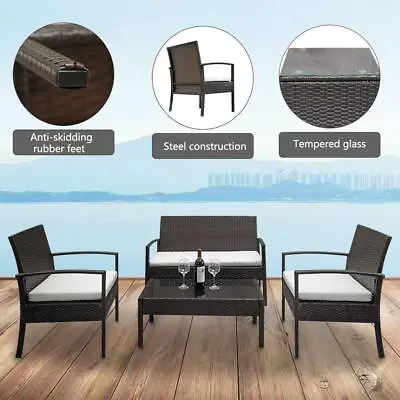 £215.75 • Buy 4PCS Rattan Sofa Bistro Set Outdoor Garden Patio Wicker Chair Table Rattan Sofa