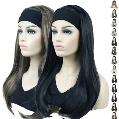 Ladies Wig Long Straight 3/4 Half Wig Hair Head Band Silky Black Natural Wigs • £18.43