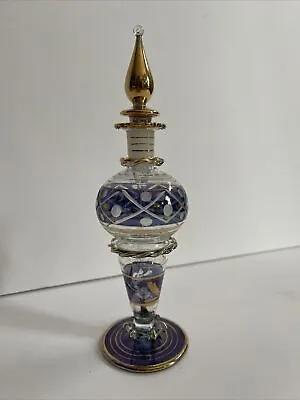 $29.95 • Buy Vintage Egyptian Glass Perfume Tear Bottle Hand Blown Gold/Purple Etched 7.5 