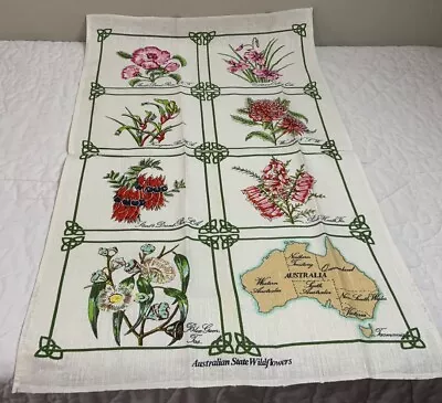 Vintage Souvenir Kitchen Towel Australia State Wildflowers Linen/Cotton • $8.45