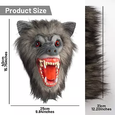 PartyHop Werewolf Mask Scary Latex Full Head Scary Horror Mask Fancy Dress For • $26.42