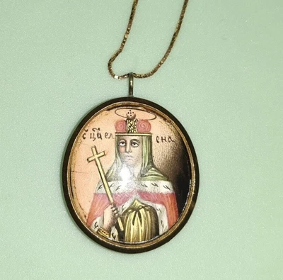 £10 • Buy Vintage Greek Russian Orthodox Patron Saint Medal Pendant Necklace  St. Helen 