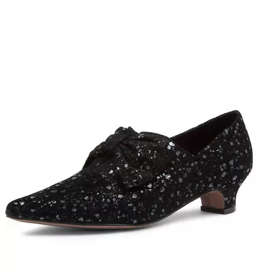 Django & Juliette Dona Black Sparkle Suede Low Heel Bow Shoes Women’s Size 39  • $75