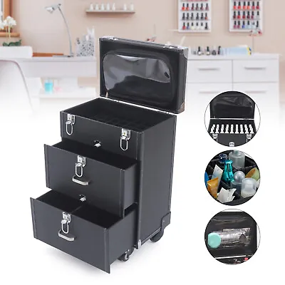 Professional 3-Tier Makeup Train Case Rolling Cosmetic Trolley Beauty Travel Box • $71.25