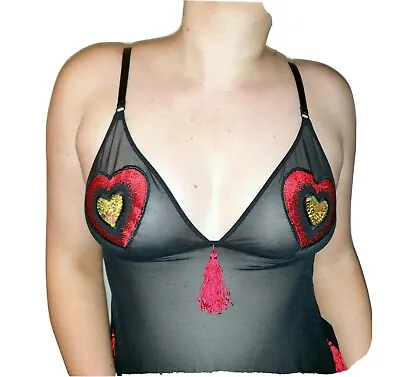 £24.99 • Buy La Senza Sexy Black Lingerie Red Love Hearts Gold Sequins Size 14 Valentines Day
