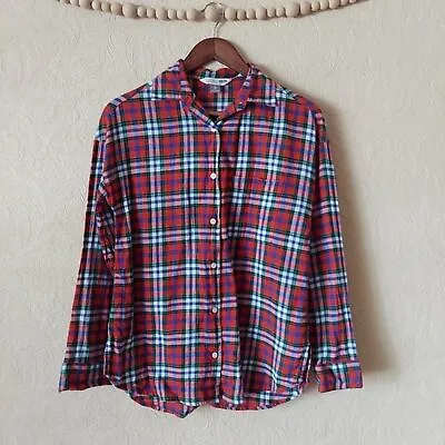 Old Navy The Boyfriend Shirt Lightweight Plaid Red Green Blue Sz XS • £7.59