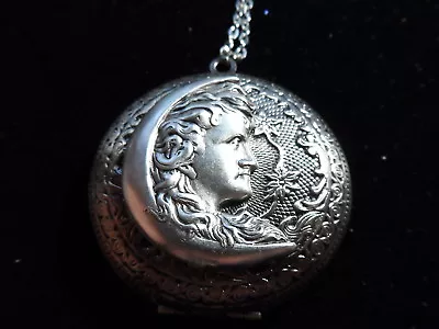 Antique Silver Color Moon Maiden Locket  Large • $29.99