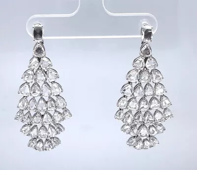 Diamond Rose Cut Chandelier Earrings 10.50 Carats 18K White Gold • $9841.17