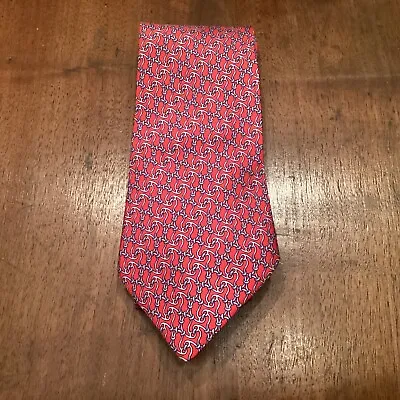 HERMES Neck Tie Men Red Silk Authentic Chain Link (7881 MA ) - Made In FRANCE • $54