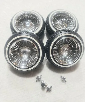 1/18 Scale  Chrome Wire Rims With White Wall Tires And  2 Prong Knock Offs • $49.99