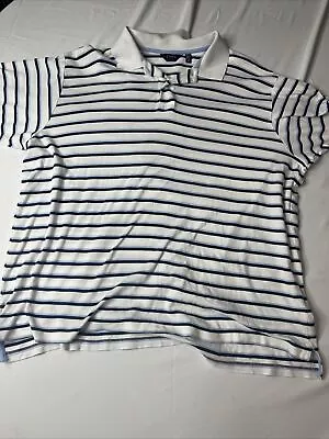 LINCS David Chu Polo Golf Shirt Mens XXL Blue White Stripes Short Sleeve Collar • $22